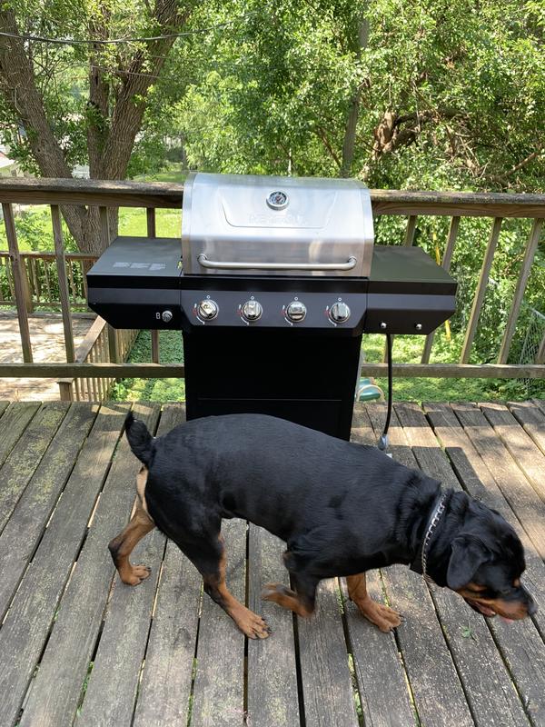 Black 4-Burner Propane Gas Grill with Stainless Steel Main Lid