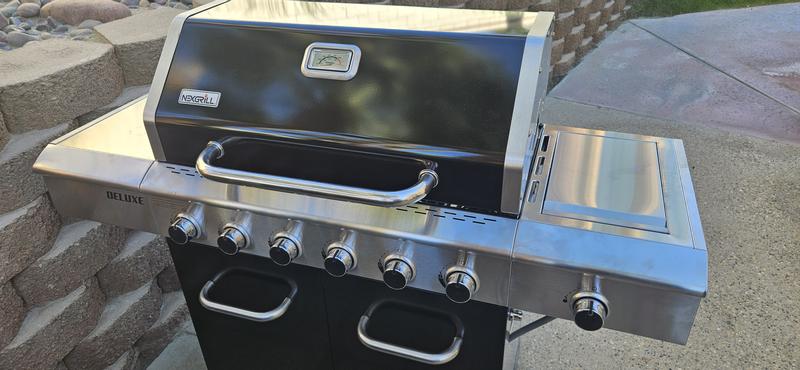 Deluxe 6-Burner Gas Grill - Black, Ceramic Searing Side | Nexgrill