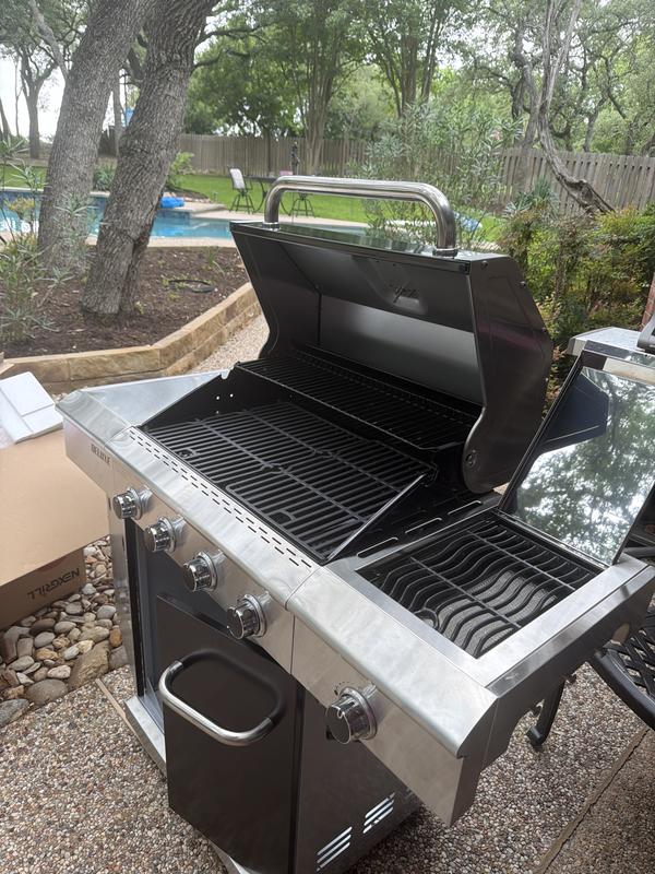 Deluxe 4-Burner Gas Grill - Black with Ceramic Searing Side | Nexgrill