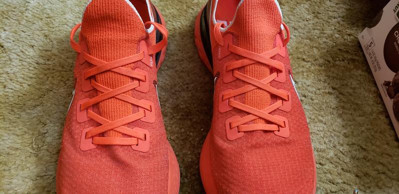 Notice the wrinkles from tightening the laces