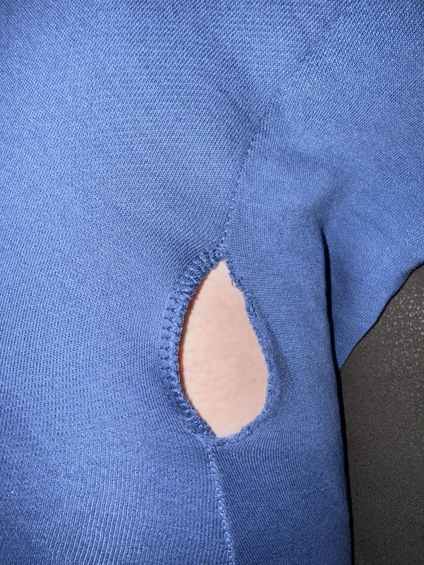 Customer photo for "Missed stitches! Huge hole in let!"
