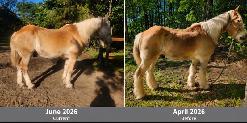 Curent progress on weight gain using Nutrena Proforce Senior horse feed.