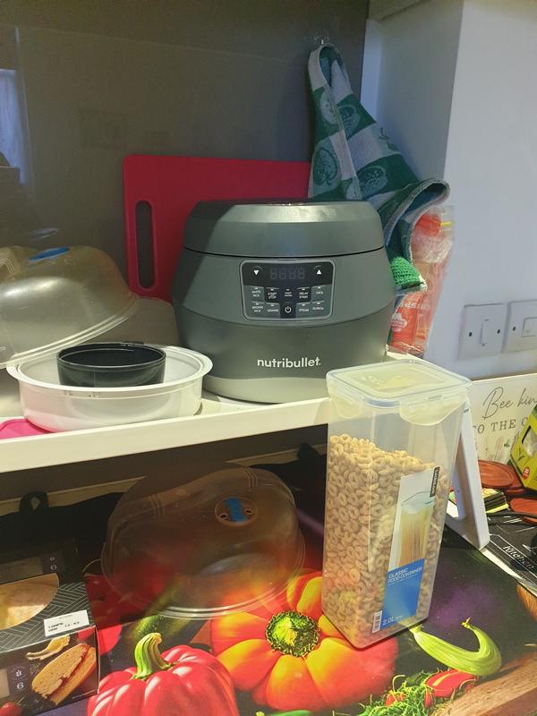 On my kitchen lineup, the nutribullet waiting to cook later today