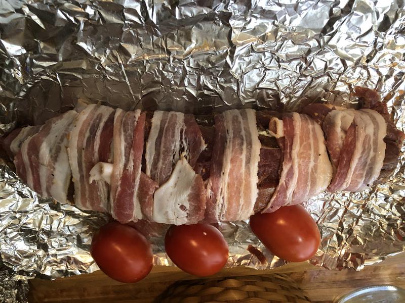 Using the meat probe makes everything cook perfect! This is my bacon wrapped stuffed pork tenderloin.
