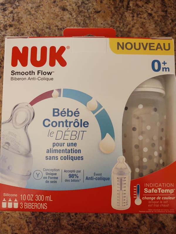 NUK biberon First Choice+ Flow Control | 6-18 mois | Contrôle de  température | Tétine en silicone | Valve anti-coliques | Sans BPA | 360 ml  | Rose | 1