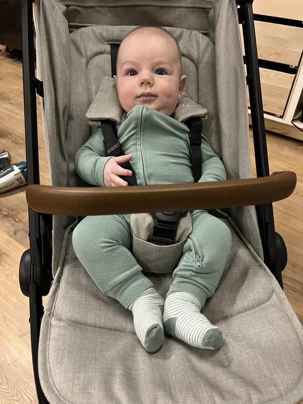 This guy loves his new stroller.