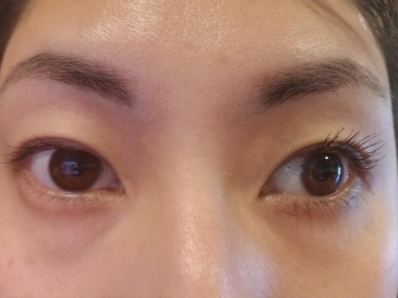 One layer of mascara on left eye - eyes open