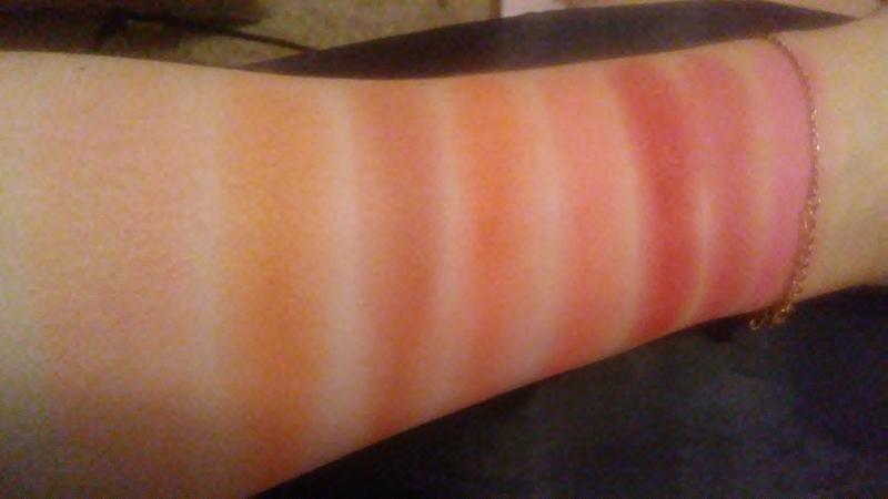 Finger swatches of each blush (no primer or foundation underneath)