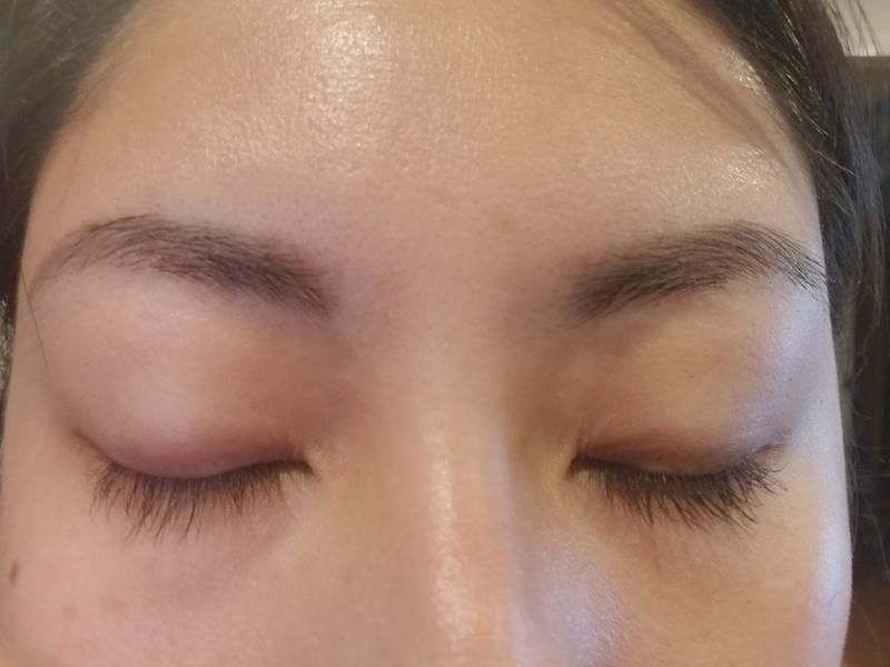 One layer of mascara on left eye - eyes closed
