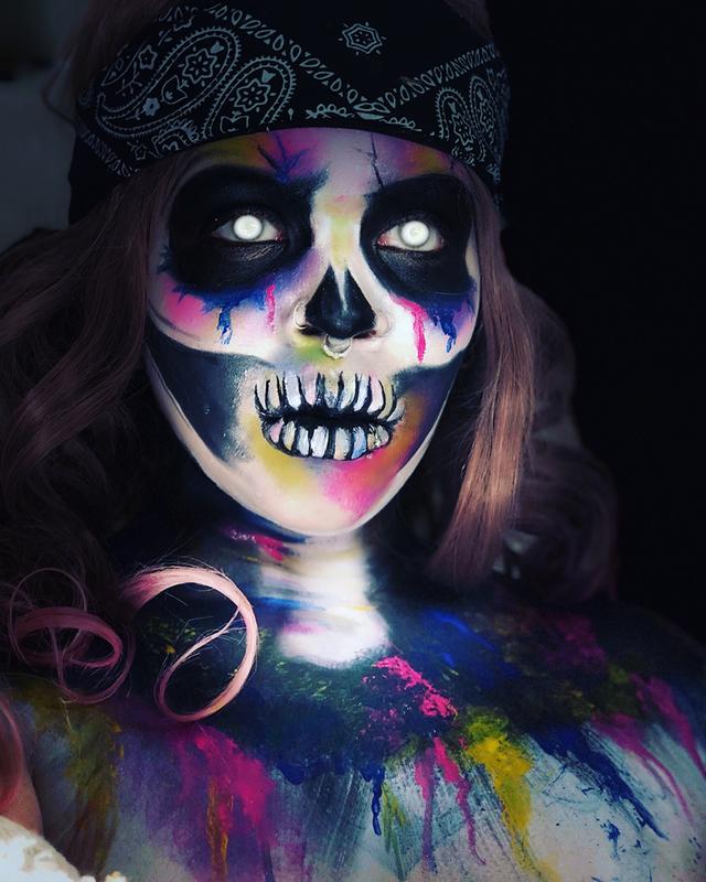 Colorful Skull , using NYX SXF Black Color Creme Face and body paint and some primal colors too