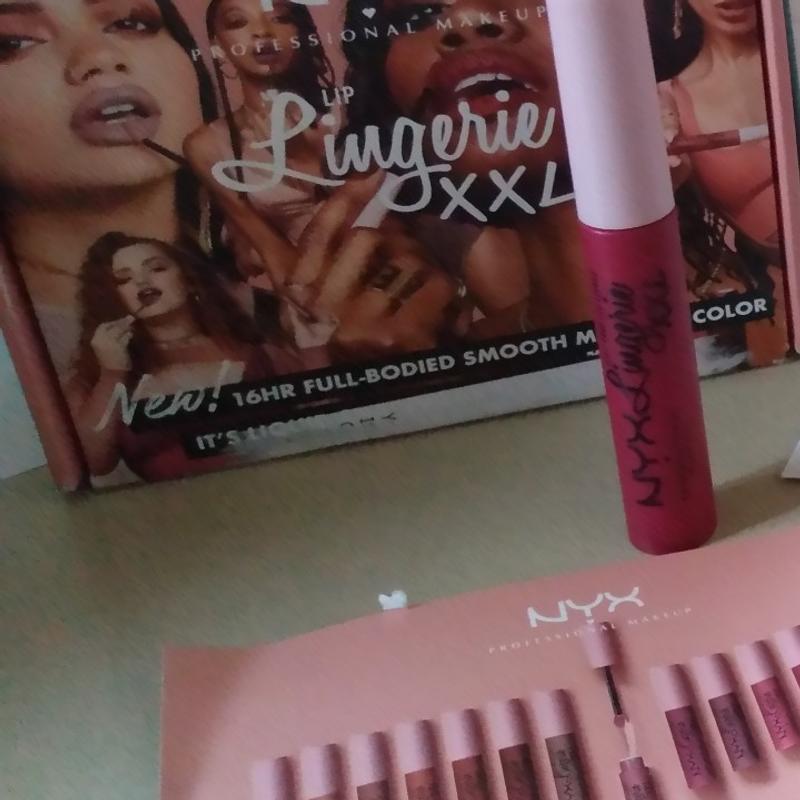 swatches of nyx lingerie xxl liquid lipstick in straps off (left) and turn  on (right) lovee this formula: long-wearing and transfer proof but not  drying :) : r/drugstoreMUA