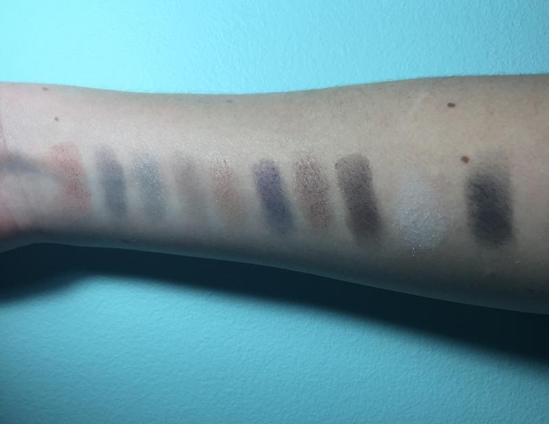 Here are some swatches of the palette. It took a lot of building to get the colors to show up this much. They wiped off really easily too so they don't last through the day :(