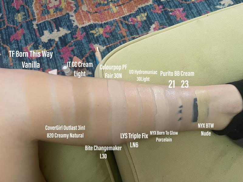 Both NYX BTG Shades Nude and Porcelain compared to others