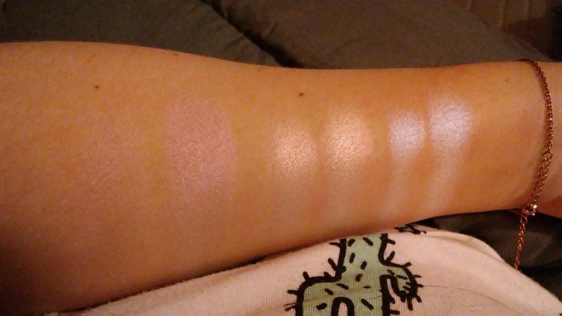 My best attempt at swatches (indoors sith artificial lighting)-- Lavender Steel on the left (with each color, the left swatch is blended, right swatch is built up/packed on), middle shade is Snow Rose, and the right side shade is Twilight Tint