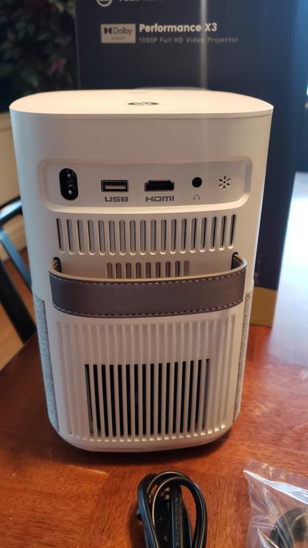 Back of projector and carrying strap