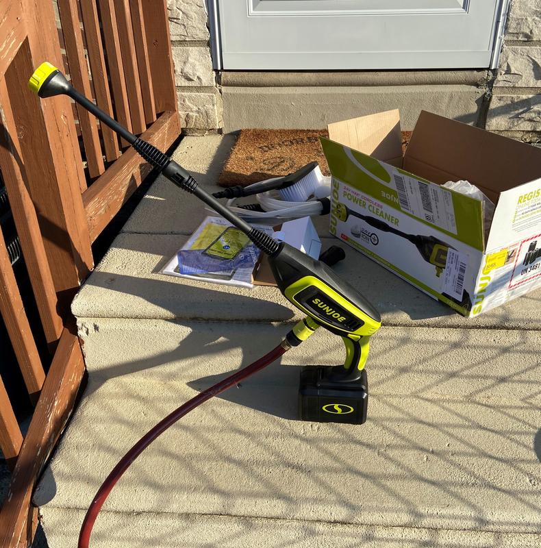 Sun Joe 24V 350 PSI Max 0.6 GPM Cold Water Electric Pressure Washer Kit with 2.0 Ah Battery Plus Charger