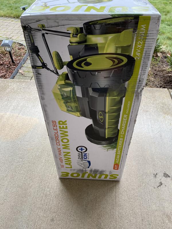 Sun Joe 48-volt 16-in Cordless Push Lawn Mower 2 Ah (2 Batteries and  Charger Included) in the Cordless Electric Push Lawn Mowers department at
