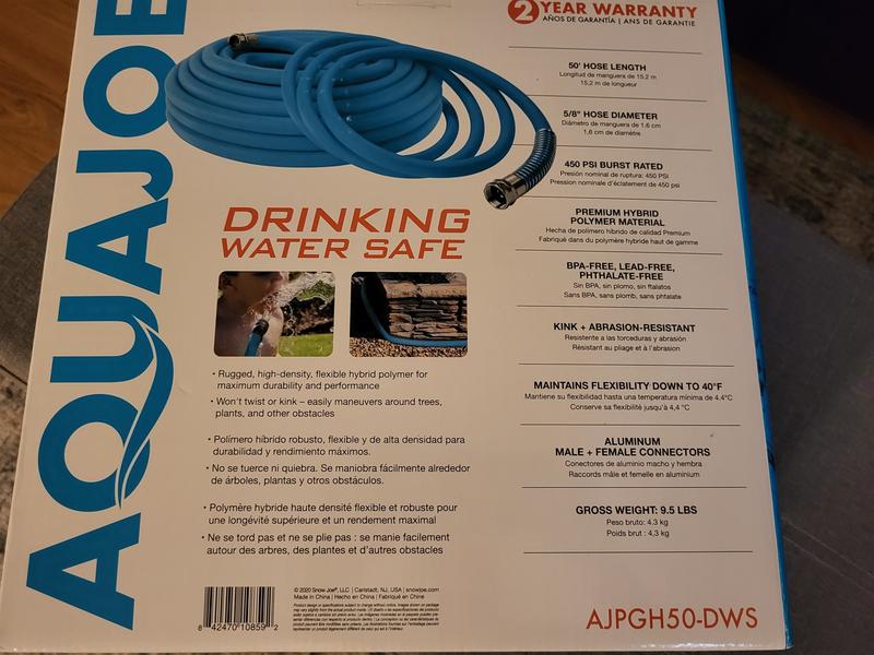 Aqua Joe AJPGH50-DWS Hybrid Polymer FLEX Kink Free Hose | 5/8 In | 50 Ft. | Lead Free