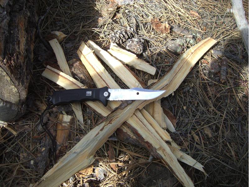 SOG Seal Revolver used to baton wood for fire