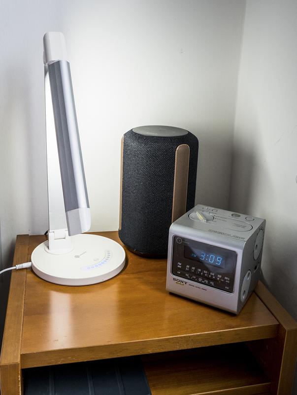 Sony speaker on my bedside table