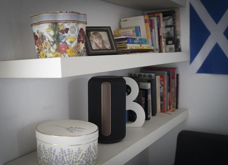 Sony speaker on the bookshelf in my study