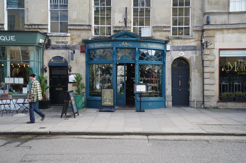 An unedited photo taken at 35mm of a shop front in the City of Bath, UK.