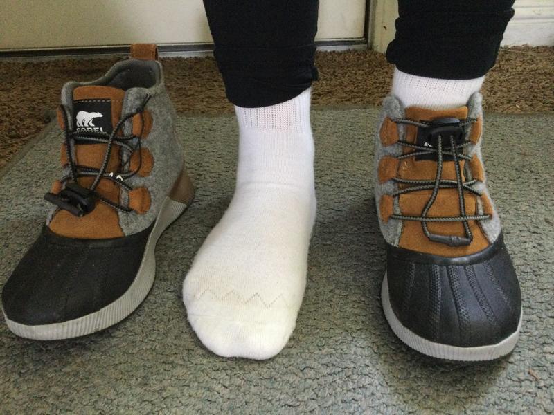 Front view: The difference between boots on and off.