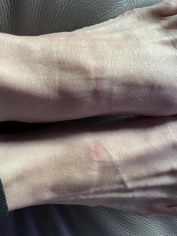 You can see the indentation and redness where the seam is on the tongue