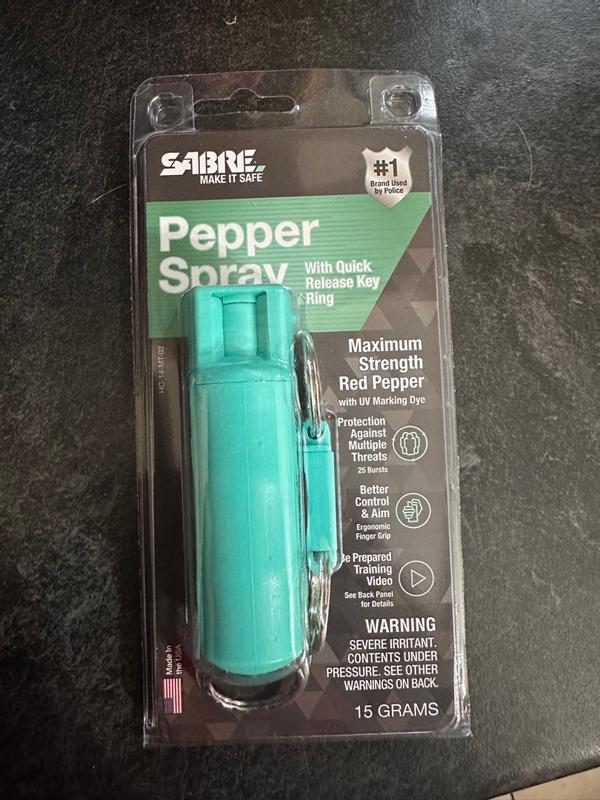 SABRE RED Pepper Spray Keychain with Quick Release Key Ring - Light Gr