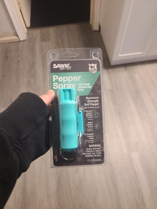 SABRE Pepper Spray with Quick Release Key Ring and Water Practice