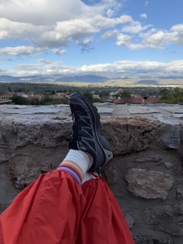 Salomons after 11 mile hike in Mystras, Greece