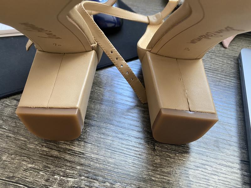 The leather on the block heel is splitting