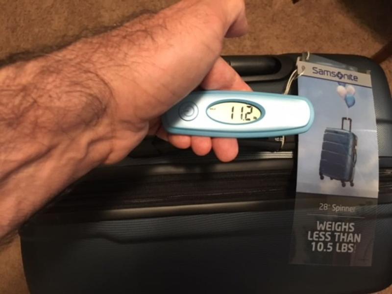 Customer photo for "This luggage almost one lb heavier than labeled"
