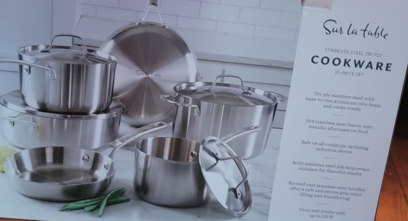 Sur La Table Classic 5-Ply Stainless Steel 10-Piece Cookware Set, Silver