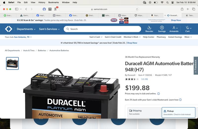 Duracell AGM Automotive Battery, Group Size 48 (H6) - Sam's Club