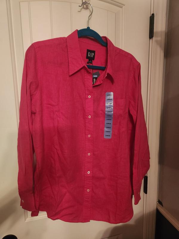 Gap Ladies Lightweight Long Sleeve Collared Linen Button Down Top (Very  Berry, L) 