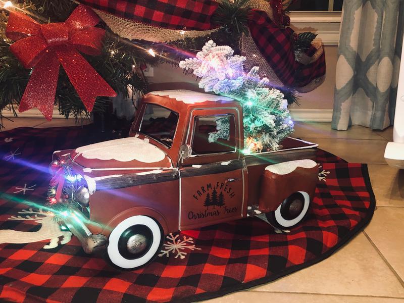 vintage metal truck with lighted accents red