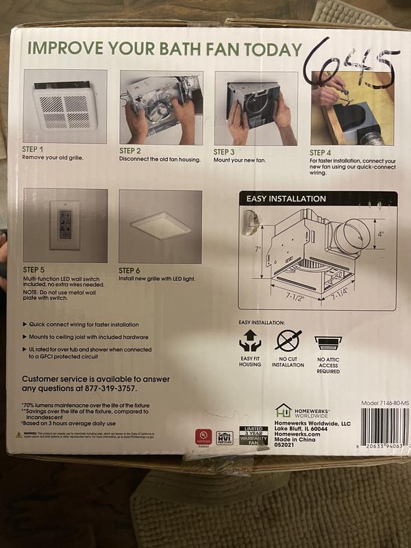 Homewerks Smart Vent Bathroom Ventilation Fan with Motion Sensor and LED  Light - Sam's Club