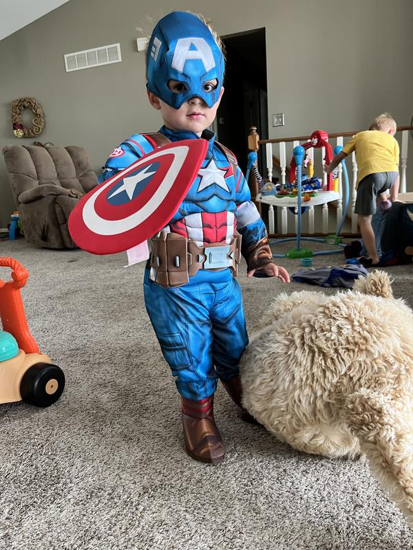 Captain America Costume Boys 3T-4T Deluxe Avengers Padded Jumpsuit Shield  Mask 