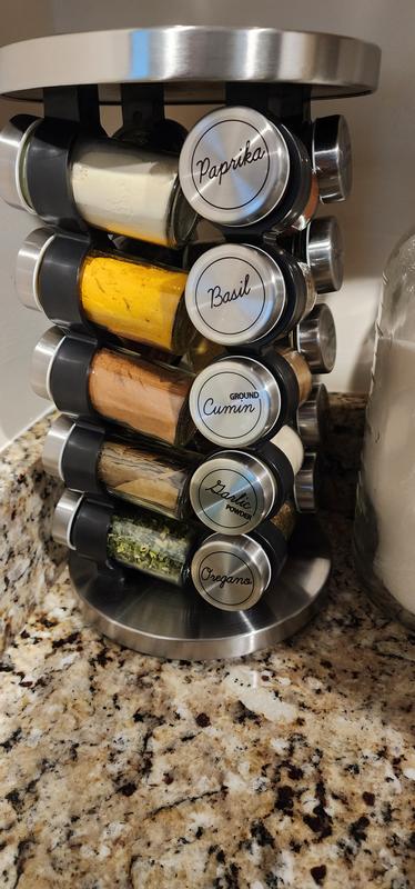 Orii 20 Jar Stainless Steel Rotating Spice Rack with Spices