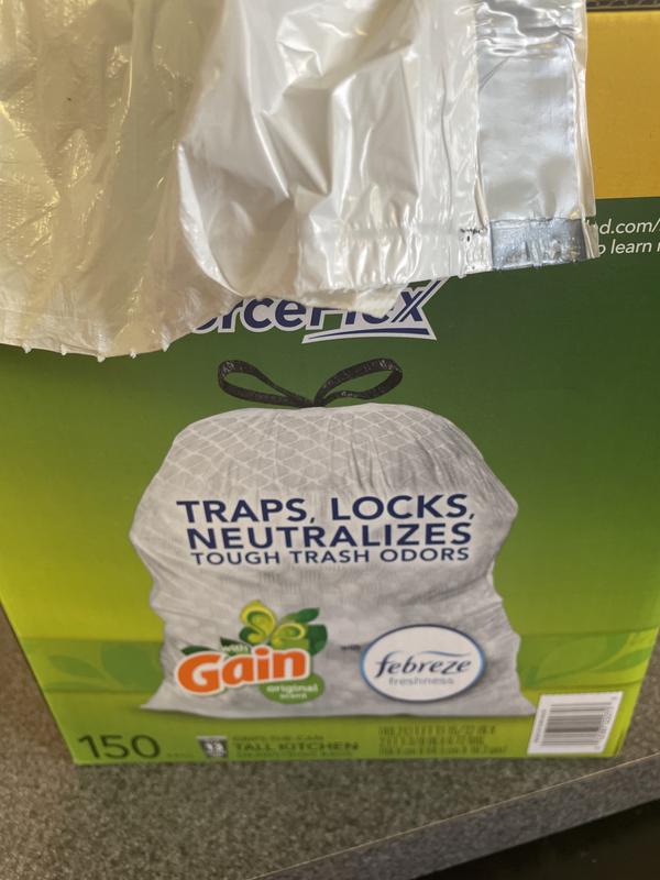 Glad ForceFlex Tall Kitchen Drawstring Trash Bags with Gain Original Scent & Febreze Freshness - White - 13 Gallon - 150 ct