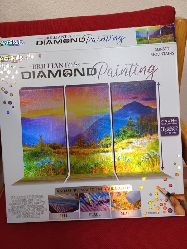 ArtSkills Diamond Painting Kit, Diamond Art Ready to Hang Framed Canvas  with Storage and Accessory Kit, Waterfall, 3 Stretched Canvas Panels, 14” x  7”
