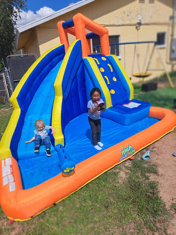 Dolphin 5-in-1 Inflatable Bounce House: Water Slide, Climbing Wall Splash Pool Water Cannon Basketball Rim With 480w Blower For Kids Parties 5667