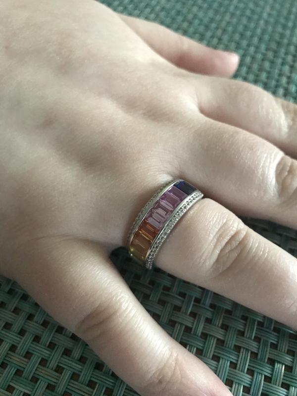 Emerald Cut Multi Gemstone Semi Eternity Ring in Sterling Silver Sam s Club