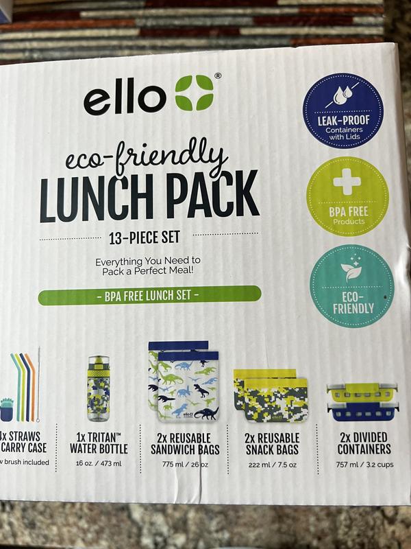 Ello 13-Piece Kids Food Storage, Straws and Water Bottle Lunch Pack Set  (Assorted Colors)