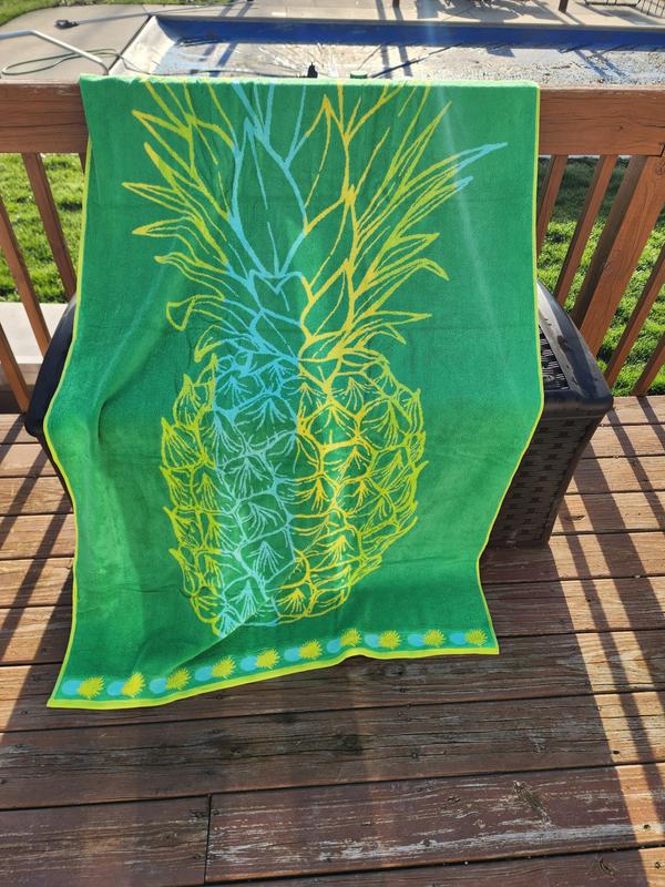 (2) PALM TREE BEACH TOWELS, 6ft. Long, Thick, Soft, Blue, Green, 40x72
