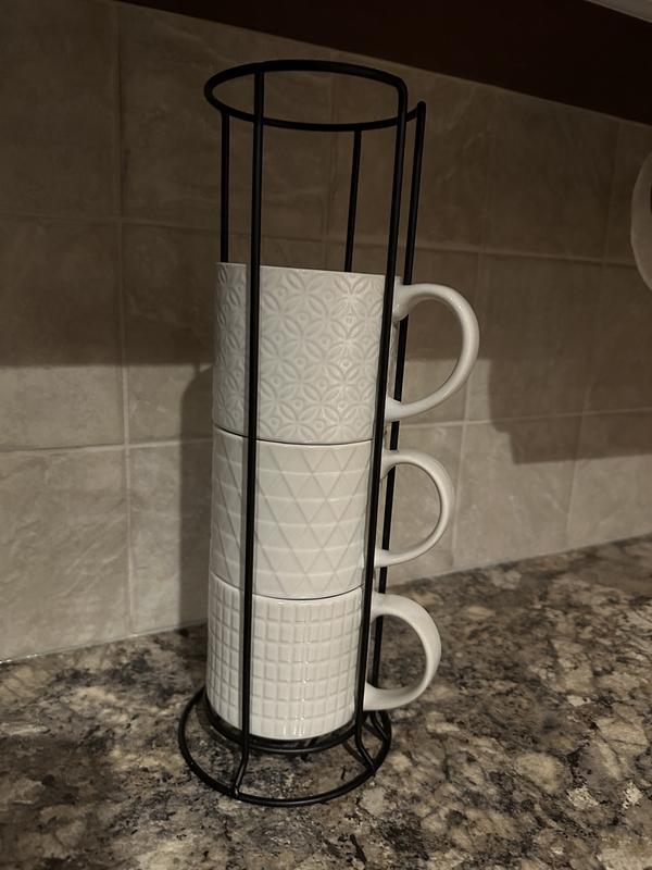 Over and Back 5-Piece Embossed Stackable Mug Set With Rack