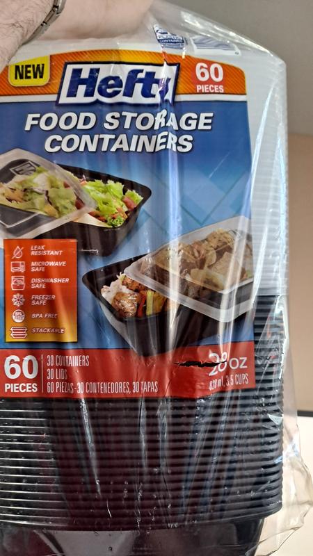 60 pc Hefty 28 oz Food Storage Containers 30 Take-Out Boxes 30 No-Leak Lids