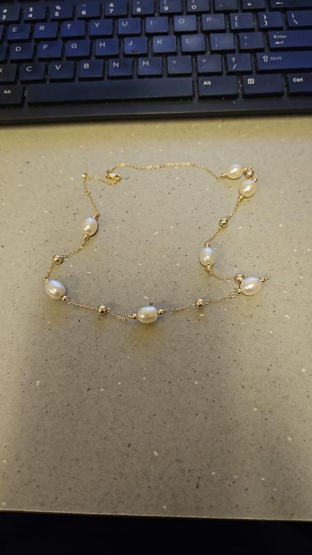 8-9 mm White Cultured Freshwater Pearl and 14k Yellow Gold Beads 18  Necklace - Sam's Club