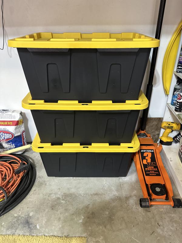 HDX 27 Gal. Tough Storage Tote in Black with Yellow Lid